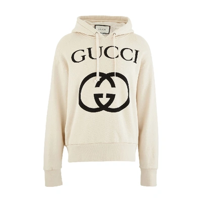 Gucci Off White Cotton Logo Printed Long Sleeve Hoodie L