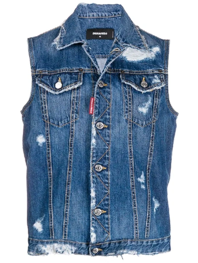 Shop Dsquared2 Jeansjacke Im Destroyed-look In Blue