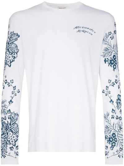 Shop Alexander Mcqueen Floral Sleeve T-shirt In White