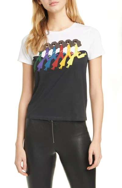 Shop Alice And Olivia Rylyn Embellished Crewneck Cotton Tee In Retro Rainbow Wave