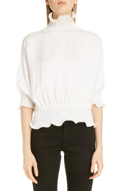 Shop Givenchy Pleat Ruffle High Neck Peplum Blouse In Off White