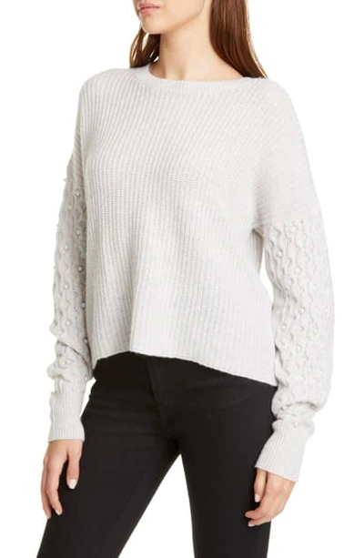 Shop Autumn Cashmere Imitation Pearl Sleeve Cashmere Sweater In Sleet