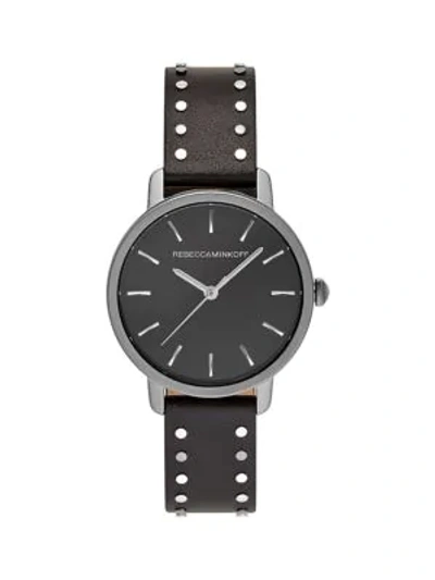 Shop Rebecca Minkoff Bffl Urban Classic Leather-strap Watch In Black