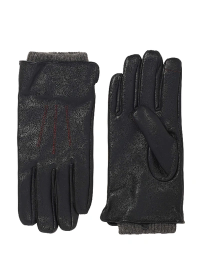 Shop Robert Graham Leather Gloves With Knit Cuff In Black