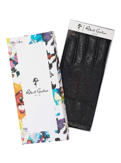 Shop Robert Graham Leather Gloves With Knit Cuff In Black