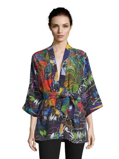 Shop Robert Graham Laura Botanical Leaf Printed Silk Kimono In Multi