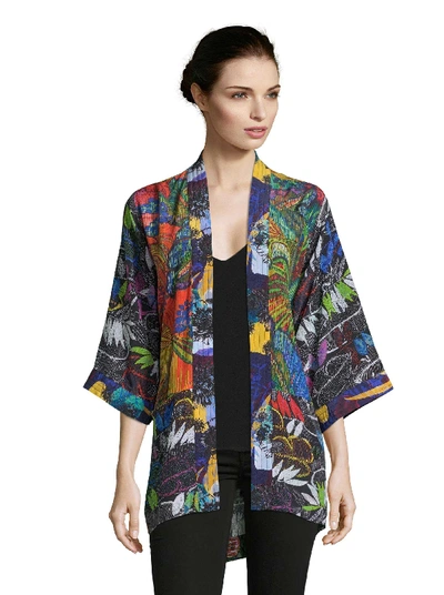 Shop Robert Graham Laura Botanical Leaf Printed Silk Kimono In Multi