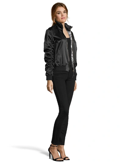 Shop Robert Graham Fiona Satin Bomber Jacket In Black