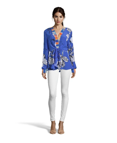 Shop Robert Graham Lacey Blue Hawaiian Printed Silk Blouse