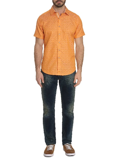 Shop Robert Graham Diamante Short Sleeve Shirt In Orange