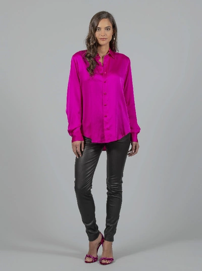 Shop Robert Graham Carrie Solid Silk Shirt In Fuschia