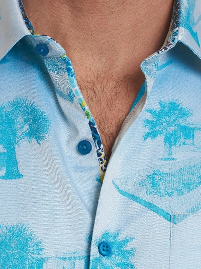Shop Robert Graham Pool Party Embroidered Short Sleeve Shirt In Aqua