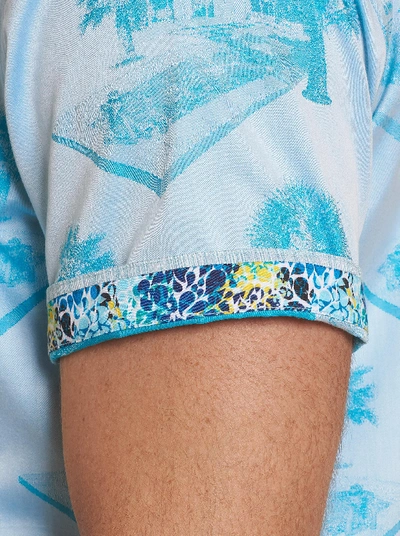 Shop Robert Graham Pool Party Embroidered Short Sleeve Shirt In Aqua