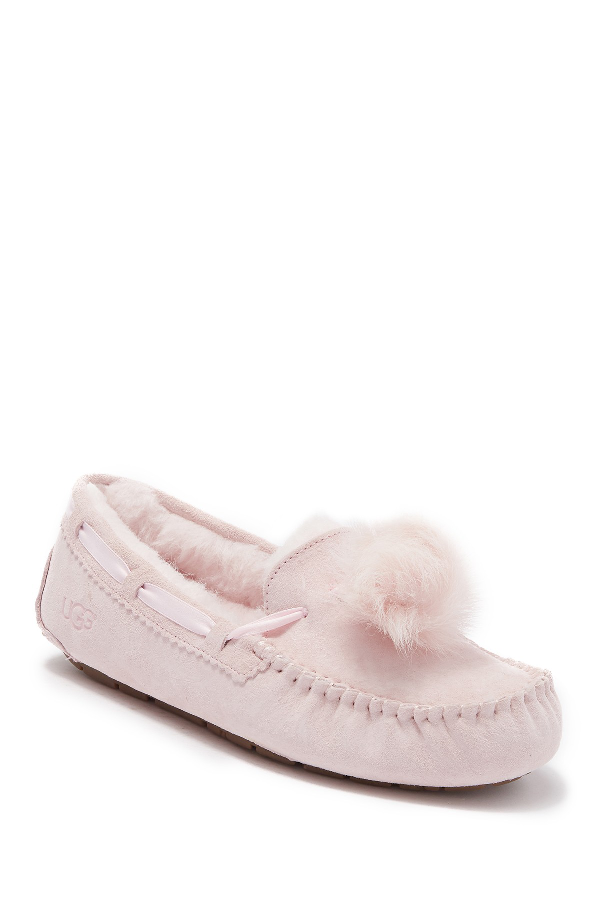 dakota water resistant genuine shearling pompom slipper