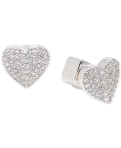 Shop Kate Spade Pave Heart Stud Earrings In Clear/silver