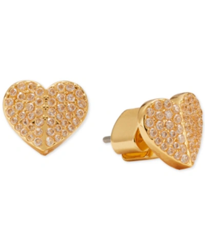 Shop Kate Spade Pave Heart Stud Earrings In Clear/gold