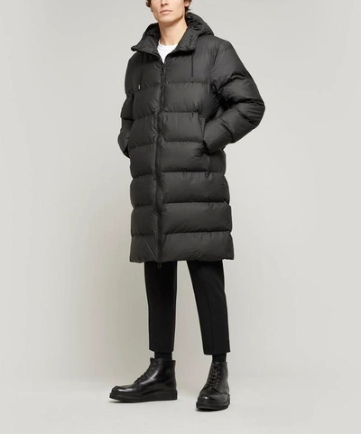 Shop Rains Long Waterproof Thermal Puffer Coat In Black