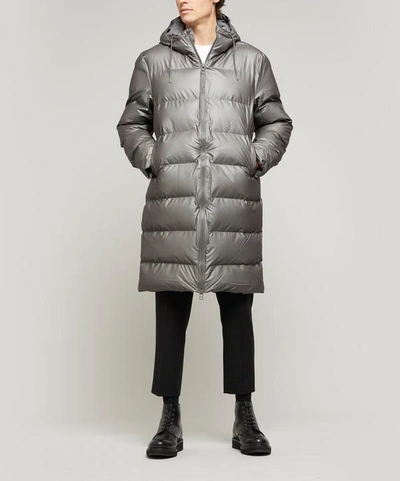 Shop Rains Long Waterproof Thermal Puffer Coat In Charcoal