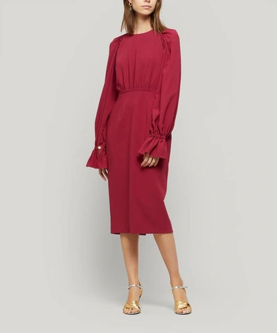 Shop Roksanda Vaniria Gathered Cady Pencil-dress In Hellebores