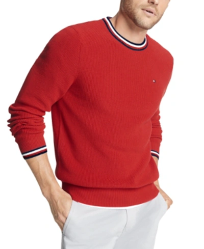 Shop Tommy Hilfiger Men's Geneva Regular-fit Tipped Ribbed-knit Sweater In Haute Red