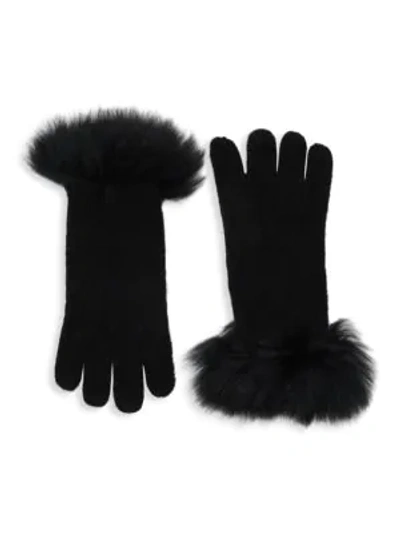 Shop Amicale Fox Fur & Cashmere Gloves In Black