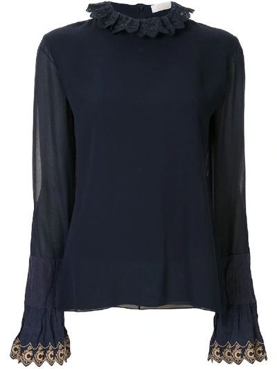 Shop Chloé Embroidered Trim Blouse In Blue