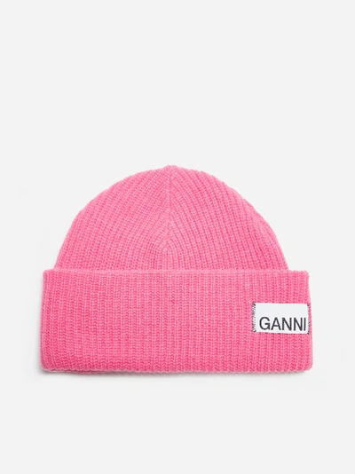 Shop Ganni Berretto In Lana Con Logo