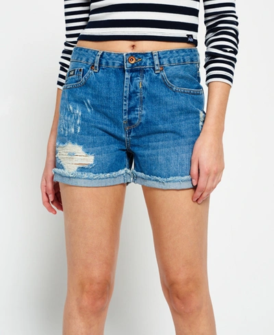 Shop Superdry Women's Freya Shorts Blue / Ripped Mid Wash - Size: 26
