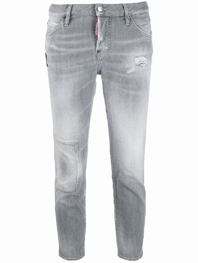 Shop Dsquared2 Cropped Faded Jeans In Grey