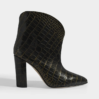 Shop Paris Texas Ankle Boots In Black And Gold Croc Embossed Leather