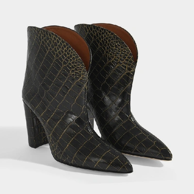 Shop Paris Texas Ankle Boots In Black And Gold Croc Embossed Leather