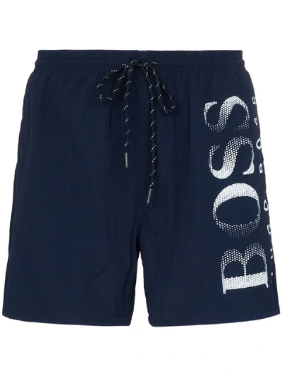 Shop Hugo Boss Logo Swim Shorts In Blue