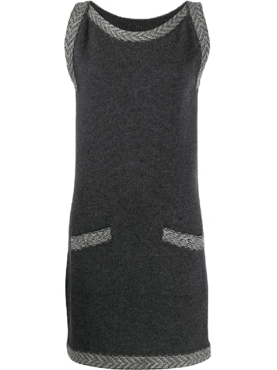 Pre-owned Chanel Cashmere 2010s Zig-zag Details Knitted Dress In Grey
