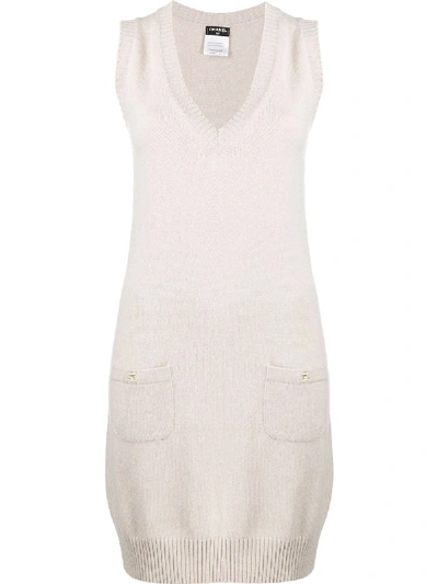 Pre-owned Chanel 2010 Sleeveless Cashmere Knitted Dress In Neutrals