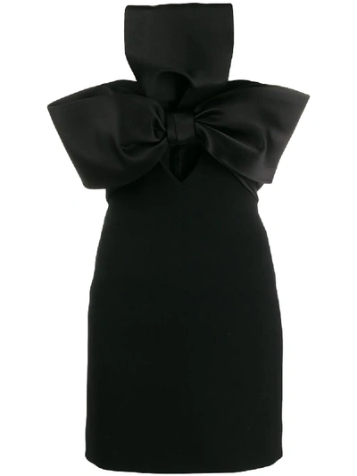 Shop Saint Laurent Bow Embellished Strapless Mini Dress In Black