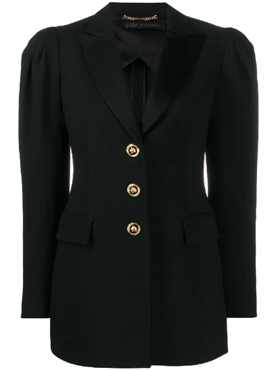Shop Versace Puff-sleeve Fitted Blazer In Black