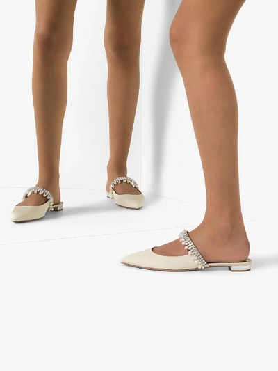 Shop Aquazzura Cream Exquisite Pearl Strap Flats In Neutrals