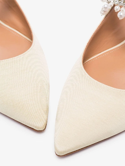 Shop Aquazzura Cream Exquisite Pearl Strap Flats In Neutrals