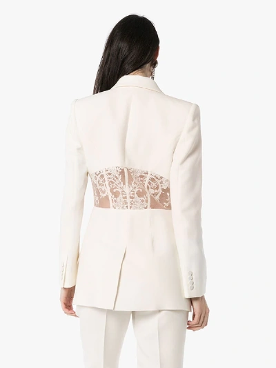 Shop Alexander Mcqueen Lace Detail Single-breasted Blazer In White