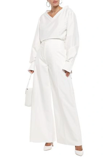 Shop Adeam Layered Cotton-blend Poplin Wide-leg Pants In White