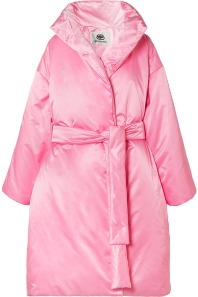 Shop Balenciaga Oversized Belted Padded Satin-shell Coat In Pink