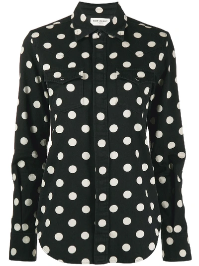 Shop Saint Laurent Polka Dot Western Shirt In Black