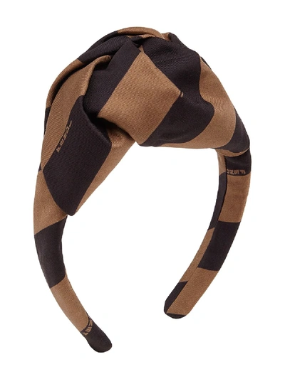 Shop Fendi Pequin Foulard Hair Band In Brown