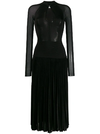Shop Victoria Beckham Long Sleeve Pleated Midi Dress In Black