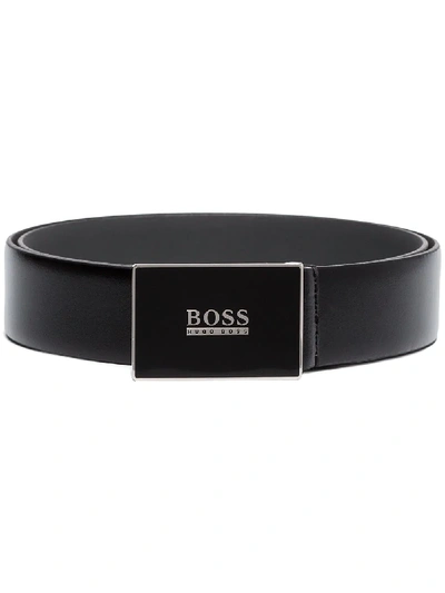 Shop Hugo Boss Logo Plaque Belt In Black