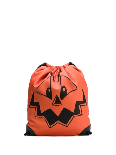 Shop Moschino Pumpkin Face Backpack In Orange