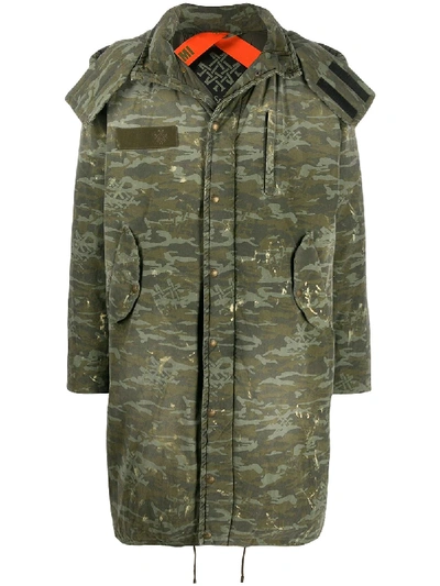 Shop Mr & Mrs Italy Camouflage Print Hooded Parka In Green