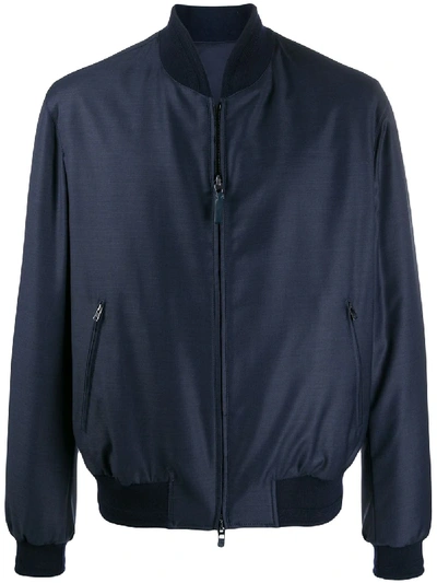 Shop Brioni Woven Bomber Jacket In Blue