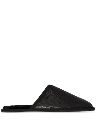 Shop Hugo Boss Pebbled Logo Patch Slippers In Black