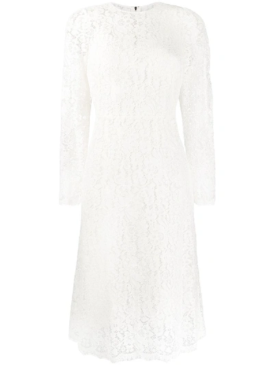Shop Dolce & Gabbana Lace Scalloped Midi Dress In White